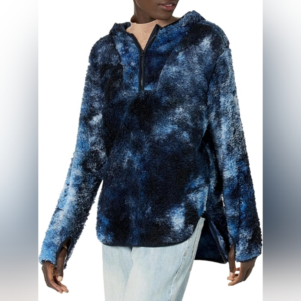 TOMMY HILFIGER TYE-DYE FLEECE MEDIUM SIZE HOODIE W/CUT OUT THUMBS FLUFFY WARM